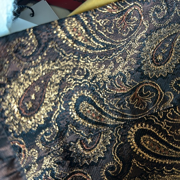 Essence Paisley Gold Copper Tuxedo Blazer Statement Size 14 Formal Jacket - Picture 4 of 13